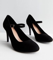 New Look Wide Fit Black Suedette Rounded Stiletto Heel Court Shoes